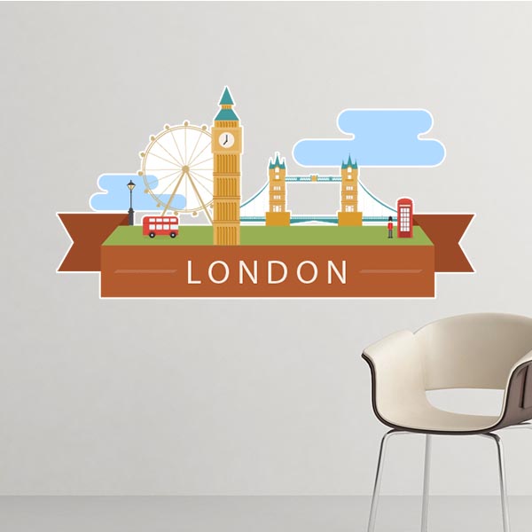 伦敦英国地标国旗标记插画图案